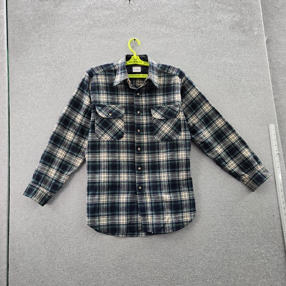 VINTAGE Pendleton Men Button Up Shirt M Navy Plaid Flannel Western USA READ